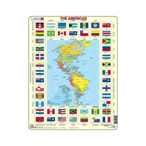 Larsen - puzzle maxi america de nord si america de sud cu steaguri (limba engleza) orientare tip vedere 70 de piese