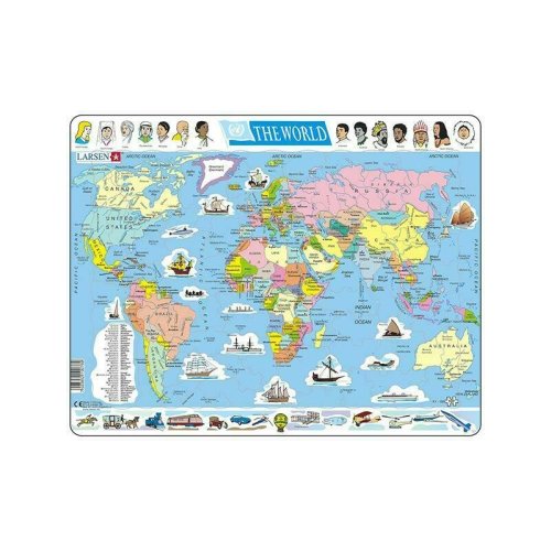 Larsen - puzzle maxi harta politica a lumii, orientare tip vedere, 107 piese,