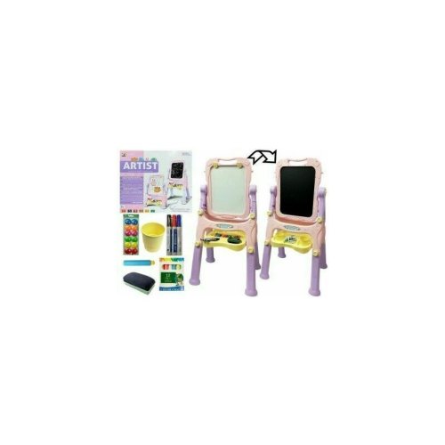 Leantoys - tabla de scris pentru copii, cu doua fete si accesorii, roz, , 4864