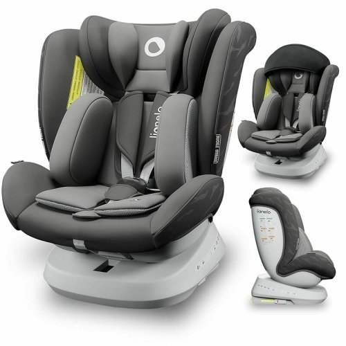 Lionelo - scaun auto bastiaan one pozitie de somn, protectie laterala, rotire 360 grade, top tether, 0-36 kg, cu isofix, gri