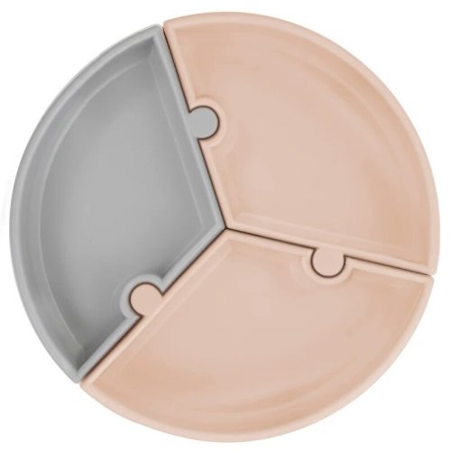 Minikoioi - farfurie puzzle , 100% premium silicone – bubble beige/powder grey