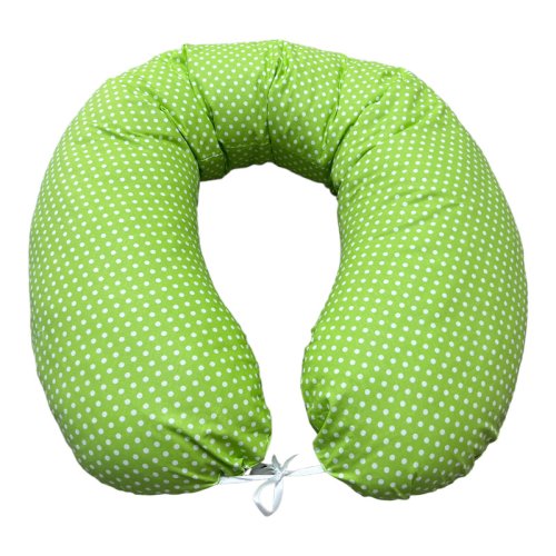 Perna de gravide alăptare și antireflux cu husa detașabilă deseda tip cornulet buline pe verde