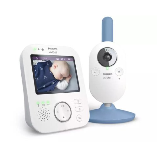 Philips avent - video monitor bebelusi, ecran lcd 3,5 inch, cu sonorizare si vizibilitate clare, cu melodii, pana la 12h de functionare, 0 luni+, alb