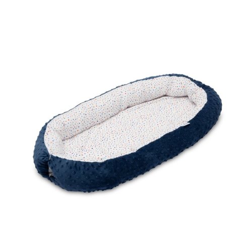 Sensillo - suport de dormit cosulet cuib minky , buline, din bumbac, 70x30 cm, albastru