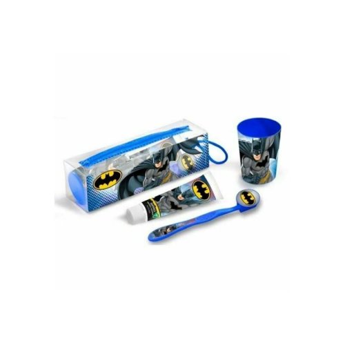 Set ingrijire orala pentru calatorie, Batman, periuta cu capac, pasta de dinti 75 ml, pahar si borseta, pentru baieti