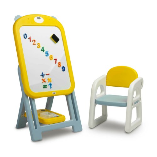 Toyz - tabla educationala cu scaunel, ted, include magneti si markere, inaltime reglabila, 50x44x68-100 cm, 3 ani+, galben