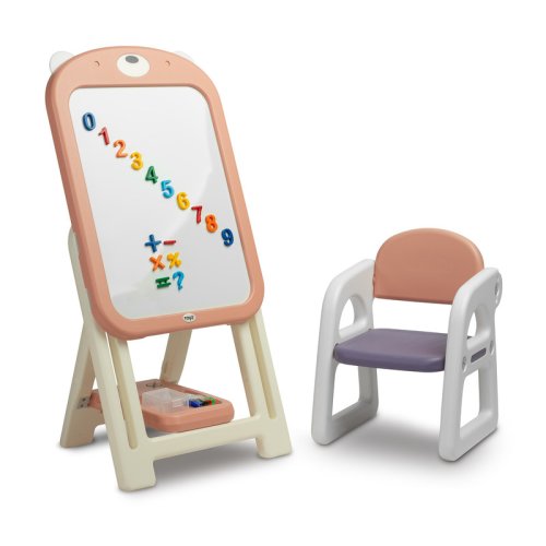 Toyz - tabla educationala cu scaunel, ted, include magneti si markere, inaltime reglabila, 50x44x68-100 cm, 3 ani+, roz