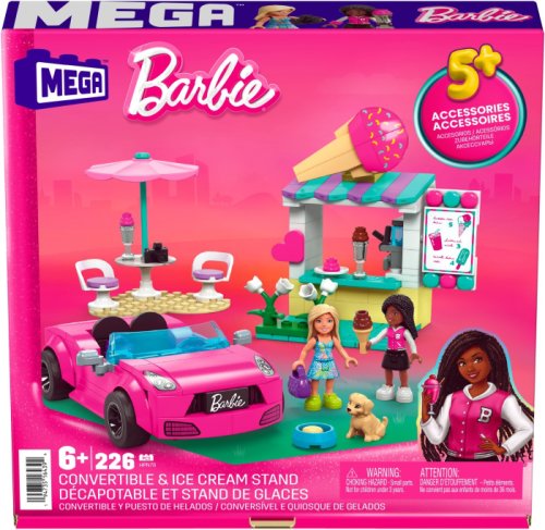 Barbie mega bloks set de joaca masina decapotabila si stand de inghetata