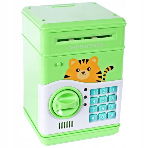 Jucarie interactiva malplay, seif pentru economii verde cu pisicuta