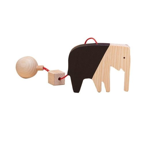 Jucarie montessori din lemn, elefant pentru centru activitati, negru-lemn natur, mobbli
