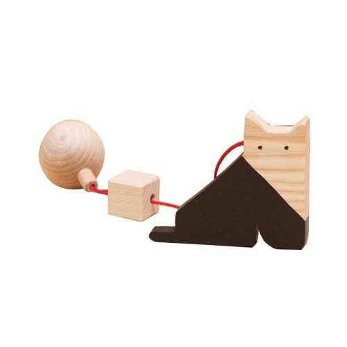 Jucarie montessori din lemn, pisica pentru centru activitati, negru-lemn natur, mobbli