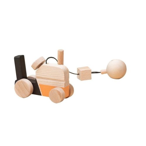 Jucarie montessori din lemn, tractor pentru centru activitati, portocaliu-negru, mobbli