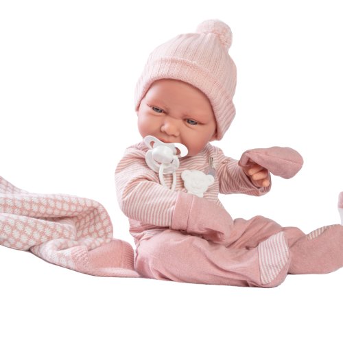 Papusa bebe realist carla cu manusi si biberon, 42 cm, antonio juan