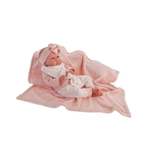 Papusa fetita, primul meu reborn berta estrellas cu paturica, roz, 52 cm, antonio juan