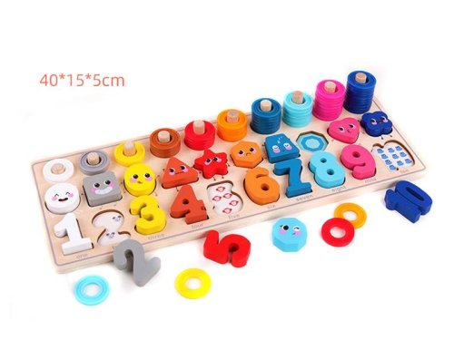 Puzzle din lemn montessori malplay cu cifre, forme si alte accesorii