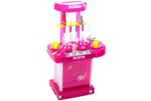 Set de joaca MalPlay bucatarie pentru fetite in valiza portabila cu accesorii, roz