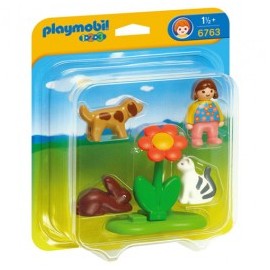 Playmobil 1.2.3 fetita cu animalute