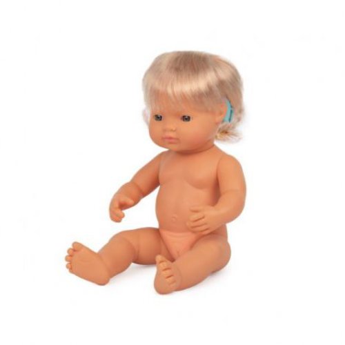 Papusa educationala 38 cm fetita europeana cu aparat auditiv