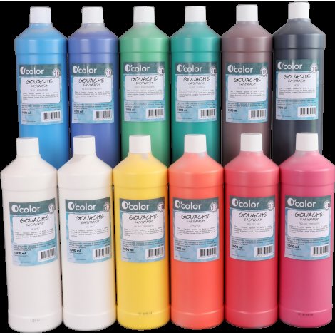 Ocolor Set de 12 x 1000 ml guasa lavabila pentru pictura culori primare