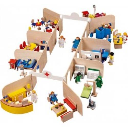 Goki Set de joaca din lemn spital cu accesorii