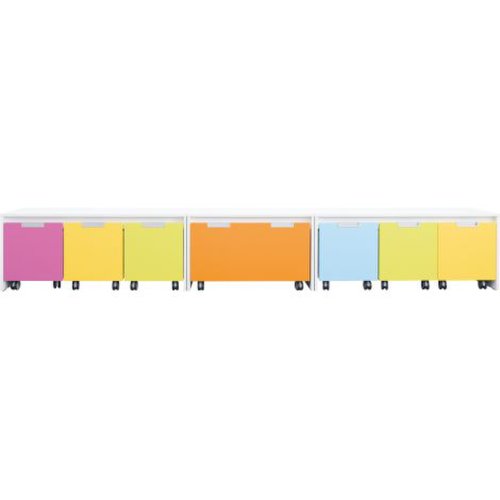 Set mobilier gradinita quadro 110 alb, dulapuri colorate pe roti