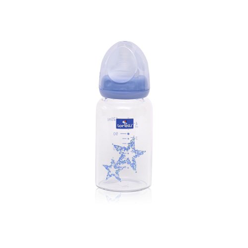 Biberon de sticla cu tetina anti-colici lorelli blue or pink stars 240 ml