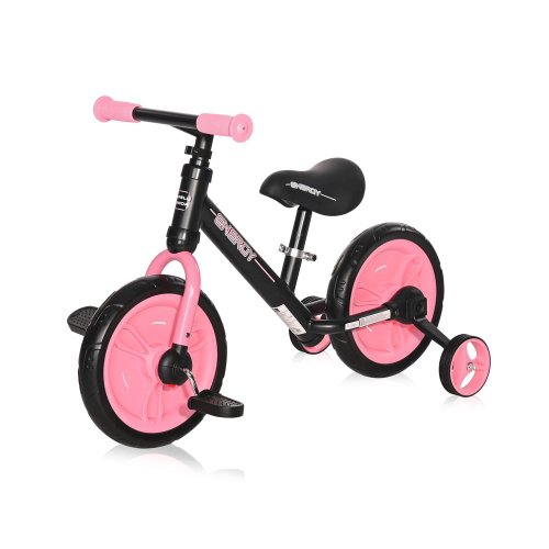 Lorelli Bertoni Bicicleta fara pedale pentru fete 11 inch lorelli energy 2020 negru roz cu roti ajutatoare