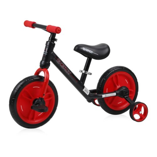 Lorelli Bertoni Bicicleta fara pedale unisex 11 inch lorelli energy 2020 negru si rosu cu roti ajutatoare