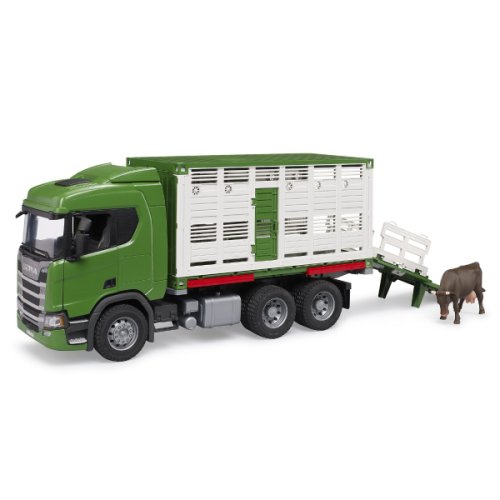 Camion transport animale cu figurina vacuta bruder scania super 03548