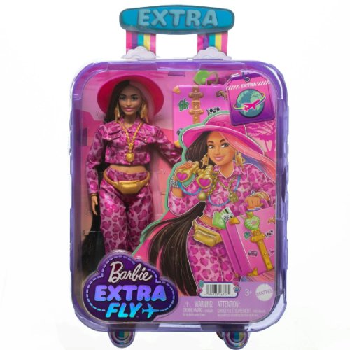 Papusa barbie extra fly in safari cu costum leopard roz
