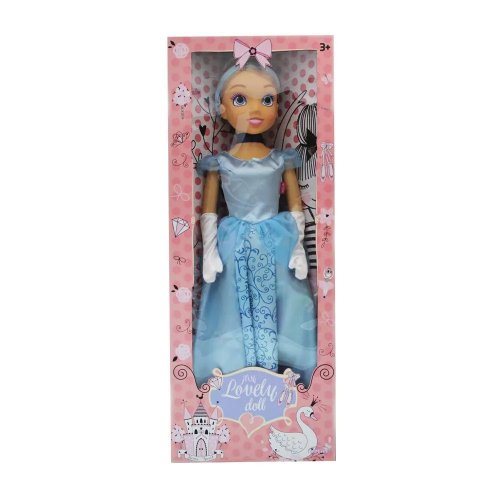 Papusa printesa fashion doll cu rochie albastra 80 cm