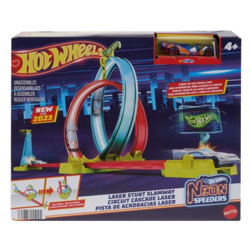 Mattel Pista cu masinuta hot wheels neon speeders laser stunt slamway