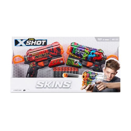 Zuru Set 2 blastere x-shot skins flux cu 16 proiectile moi