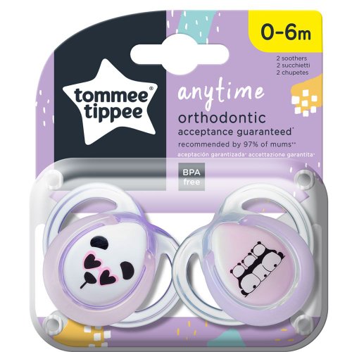 Set 2 suzete ortodontice din silicon tommee tippee anytime 0-6 luni pink