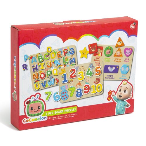 Set 3 puzzle din lemn cu litere numere sau forme cocomelon