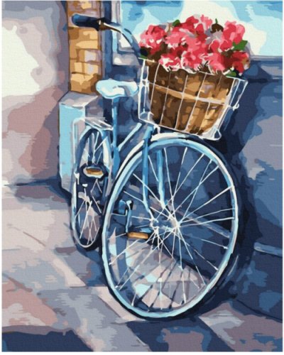 Pictura pe numere - bicicleta cu flori proaspete 40 x 50 cm
