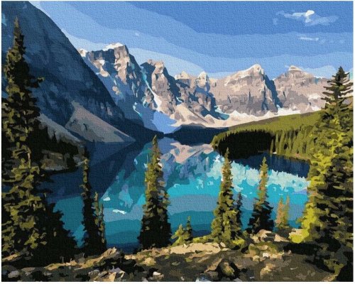 Pictura pe numere - lacul de la munte 50 x 65 cm