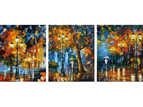 Pictura pe numere (set de 3 tablouri) - plimbare in ploaie 50 x 120 cm