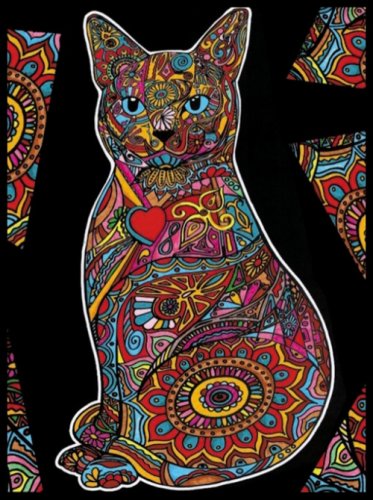 Plansa de colorat din catifea cu 12 carioci - mandala pisica persana (47 x 35 cm)