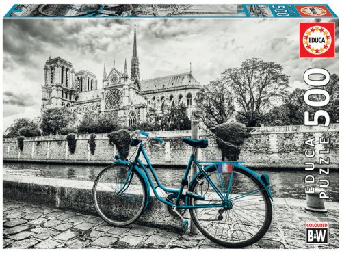 Puzzle cu 500 de piese - bicicletă lângă notre-dame din paris