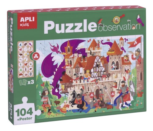 Set puzzle cu 104 piese poster și 3 carduri de imagini - castel