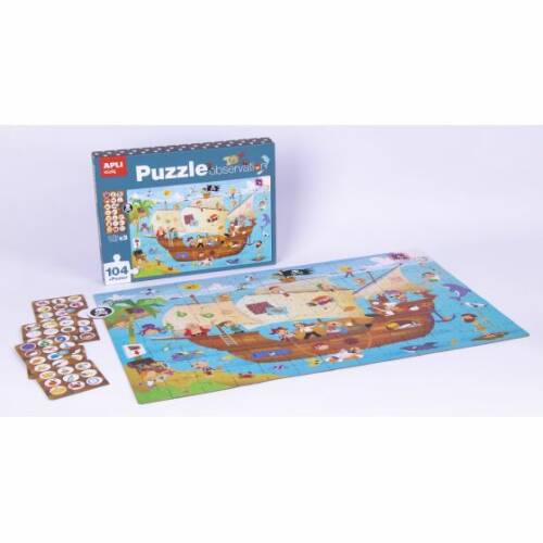 Set puzzle cu 104 piese poster si 3 carduri de imagini - pirati