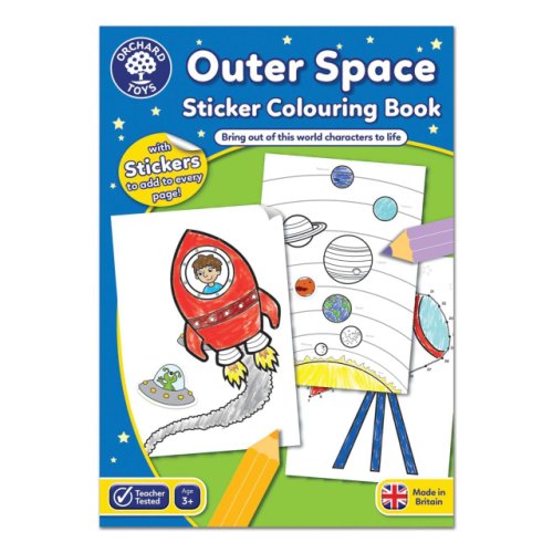 Orchard Toys Carte de colorat cu activitati in limba engleza si abtibilduri in outer space