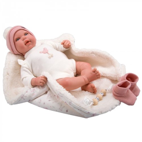 Papusa reborn bebelus realist care respira, arias ona 45 cm white pink