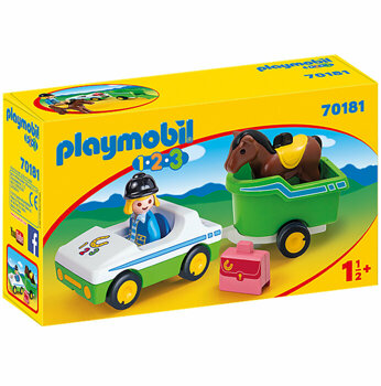 Playmobil 1.2.3 - masina cu remorca si calut