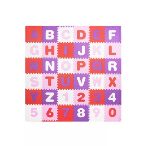 Covor spuma ptr copii, eva roz cu mov, model alfabet si numere, 172x172x1cm, springos
