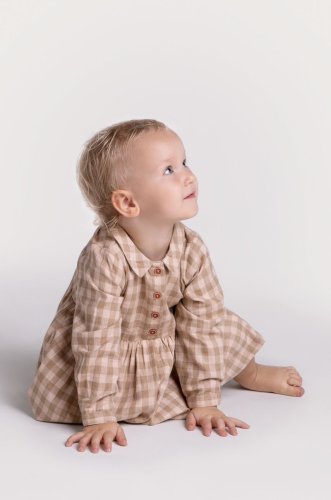 Coccodrillo rochie din bumbac pentru bebeluși culoarea bej, mini, evazati