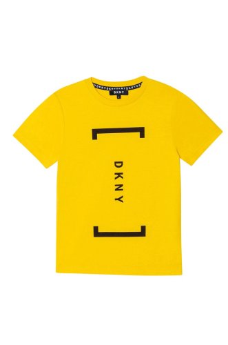 Dkny tricou de bumbac pentru copii culoarea galben, cu imprimeu