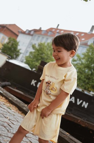 Konges sløjd pijamale de bumbac pentru copii culoarea bej, cu imprimeu