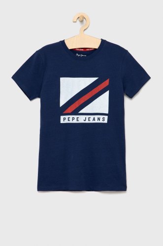 Pepe jeans tricou de bumbac pentru copii culoarea albastru marin, cu imprimeu